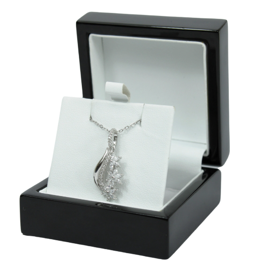 WHITE GOLD FINISH Created Diamond Classic Swirl Flower Floral Design Pendant Necklace Including Gift Box