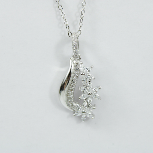WHITE GOLD FINISH Created Diamond Classic Swirl Flower Floral Design Pendant Necklace Including Gift Box