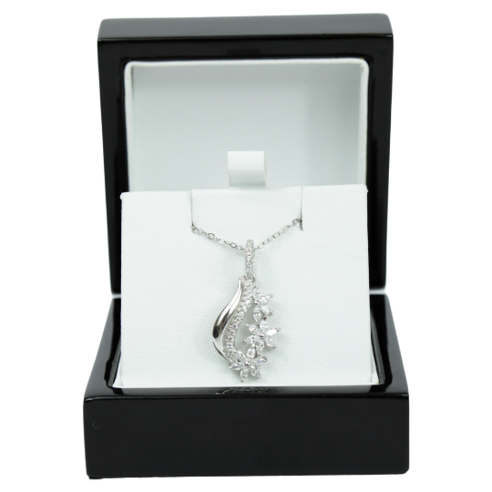 WHITE GOLD FINISH Created Diamond Classic Swirl Flower Floral Design Pendant Necklace Including Gift Box