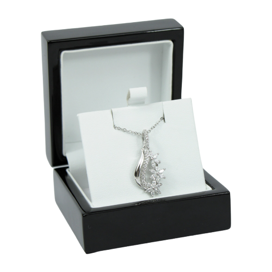 WHITE GOLD FINISH Created Diamond Classic Swirl Flower Floral Design Pendant Necklace Including Gift Box