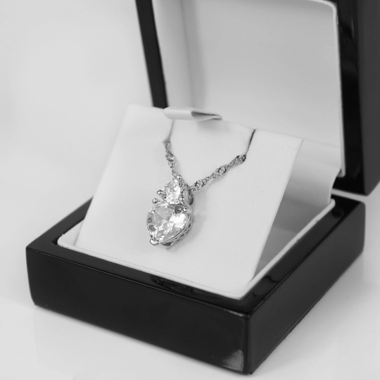 WHITE GOLD FINISH Clear Heart Cut Created Diamond Pendant Necklace