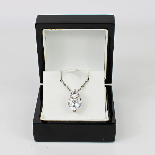 WHITE GOLD FINISH Clear Heart Cut Created Diamond Pendant Necklace