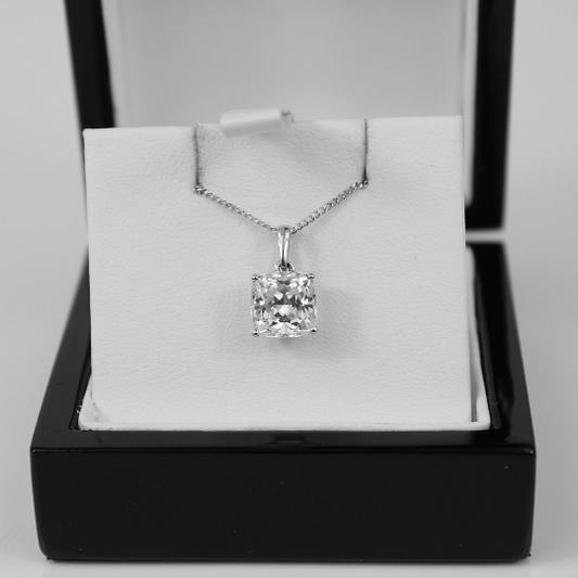 WHITE GOLD FINISH Cushion Cut Created Diamond Pendant Necklace