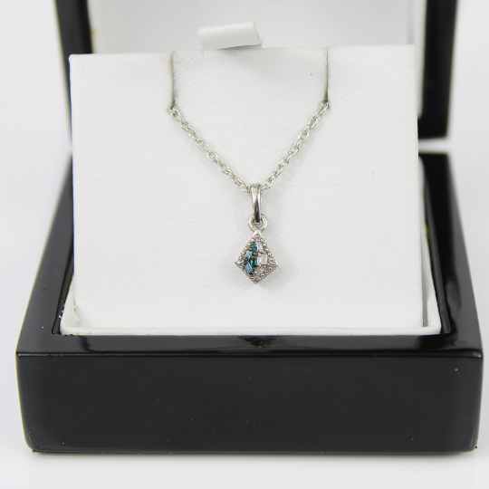 WHITE GOLD FINISH Upside-Down Kite Shape Half Blue Sapphire Created Diamond Necklace