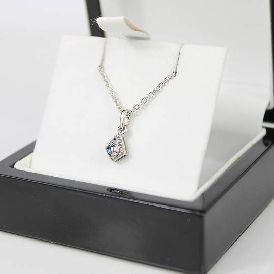 WHITE GOLD FINISH Upside-Down Kite Shape Half Blue Sapphire Created Diamond Necklace