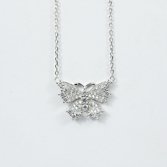WHITE GOLD FINISH Created Diamond Butterfly Design Pendant Necklace