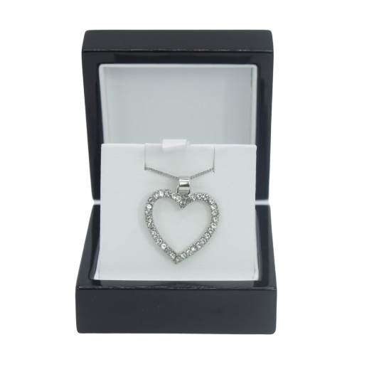 WHITE GOLD FINISH Created Diamond Hollow Heart Large Pendant Necklace