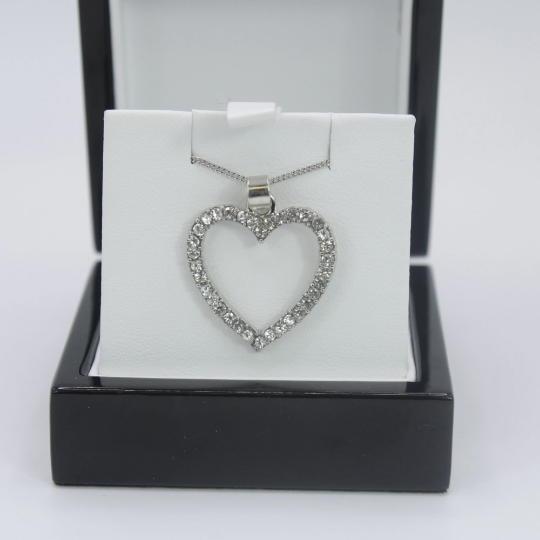 WHITE GOLD FINISH Created Diamond Hollow Heart Large Pendant Necklace