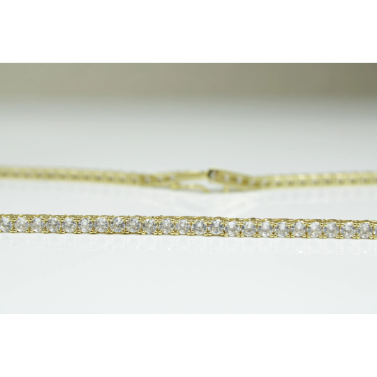 YELLOW GOLD FINISH Created Diamond 18 Inch Round Cut Tennis Chain Including Gift Box