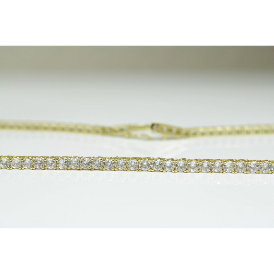 YELLOW GOLD FINISH Created Diamond 18 Inch Round Cut Tennis Chain Including Gift Box