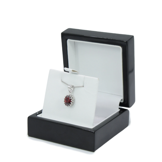 WHITE GOLD FINISH Red Ruby Oval Cut Pendant Necklace With Gift Box