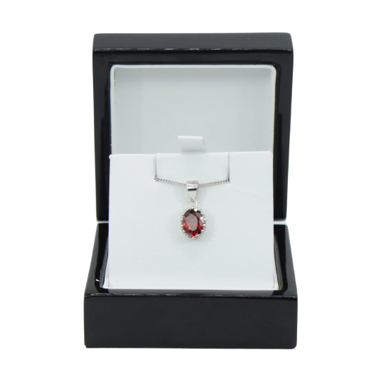 WHITE GOLD FINISH Red Ruby Oval Cut Pendant Necklace With Gift Box