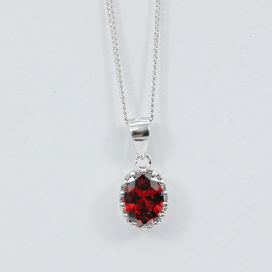 WHITE GOLD FINISH Red Ruby Oval Cut Pendant Necklace With Gift Box