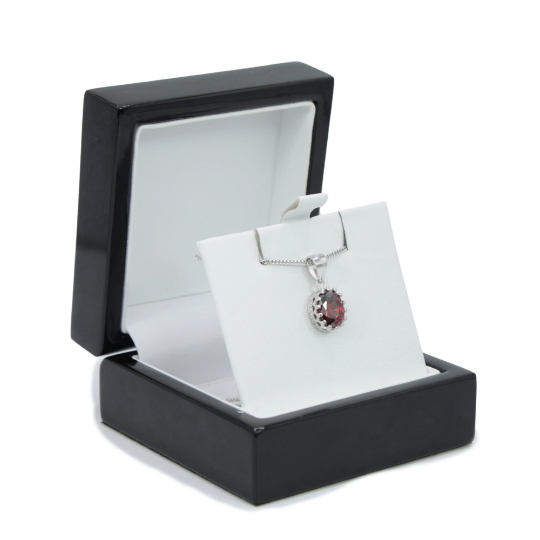 WHITE GOLD FINISH Red Ruby Oval Cut Pendant Necklace With Gift Box