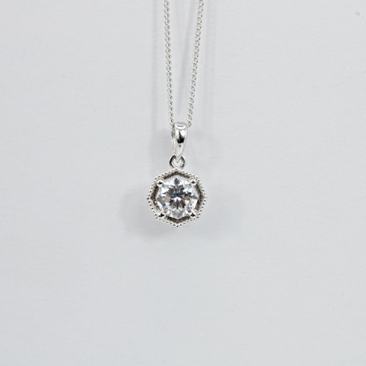 WHITE GOLD FINISH Created Diamond Round Cut Solitaire Pendant Necklace