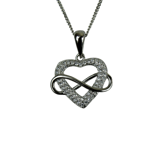 WHITE GOLD FINISH Created Diamond Infinity Heart Pendant Necklace