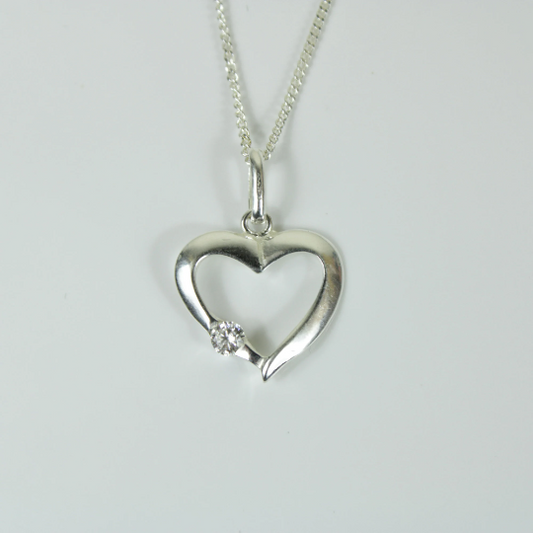 White Gold Finish Classic Heart Cut Created Diamond Pendant Necklace