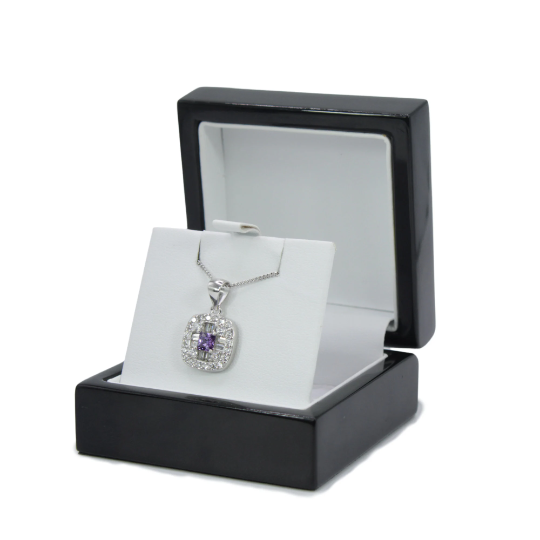 WHITE GOLD FINISH Created Diamond And Purple Cluster Cushion Cut Pendant Necklace