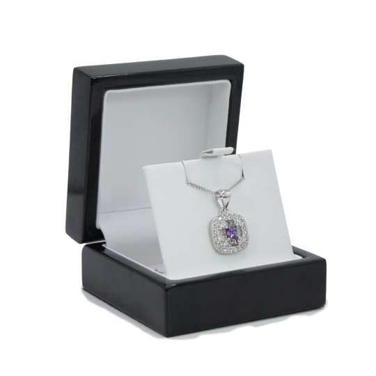 WHITE GOLD FINISH Created Diamond And Purple Cluster Cushion Cut Pendant Necklace