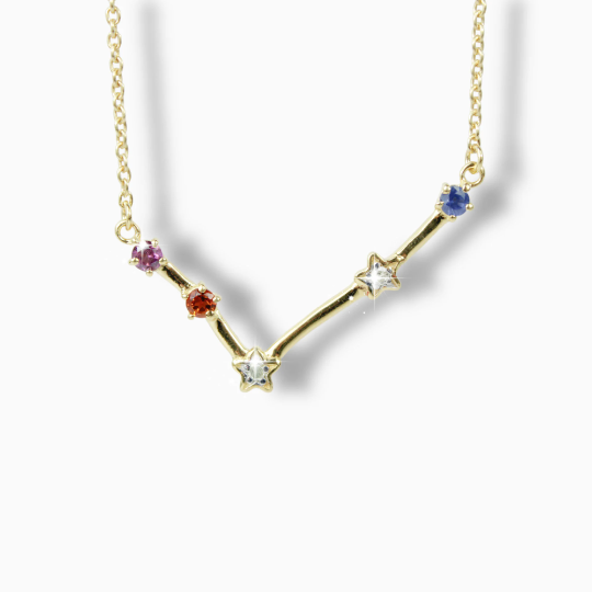 YELLOW GOLD FINISH Natural Diamond, Orange Citrine, Pink Sapphire And Blue Sapphire Star Constellation Necklace Pendant