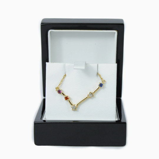 YELLOW GOLD FINISH Natural Diamond, Orange Citrine, Pink Sapphire And Blue Sapphire Star Constellation Necklace Pendant