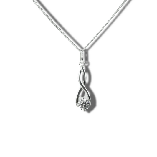WHITE GOLD FINISH Created Diamond Round Cut Swirl Pendant Necklace