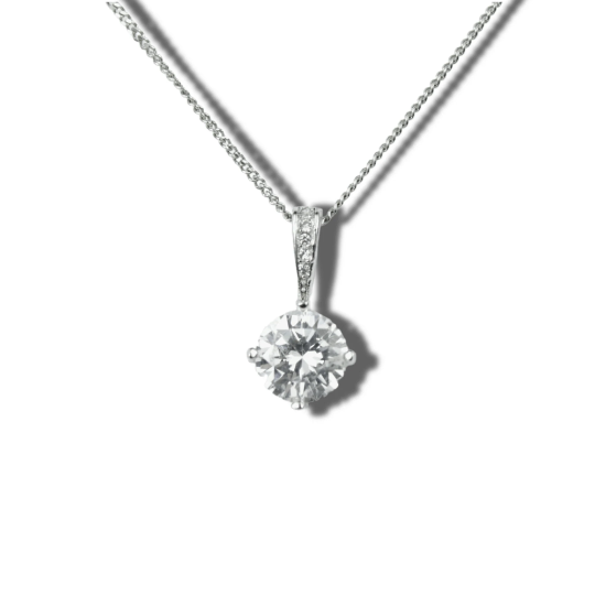 WHITE GOLD FINISH Round Cut Created Diamond Cluster 4 Claw Pendant Necklace