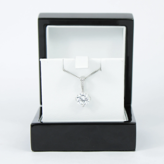 WHITE GOLD FINISH Round Cut Created Diamond Cluster 4 Claw Pendant Necklace