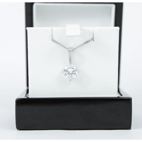 WHITE GOLD FINISH Round Cut Created Diamond Cluster 4 Claw Pendant Necklace