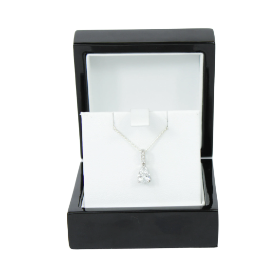 WHITE GOLD FINISH Created Diamond Pear Cut Tear Drop Solitaire Pendant Necklace