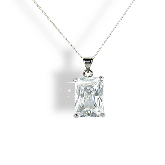 WHITE GOLD FINISH Created Diamond Emerald Cut Solitaire Pendant Necklace
