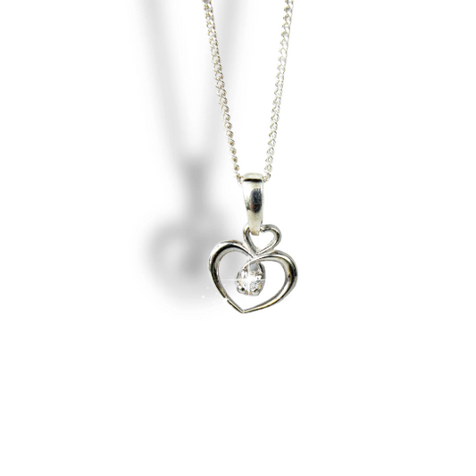 WHITE GOLD FINISH Created Diamond Heart Swirl Pendant Necklace Including Gift Box
