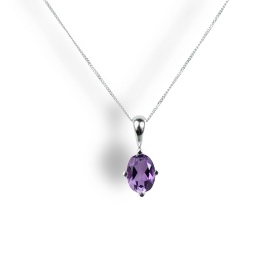 WHITE GOLD FINISH Purple Amethyst Oval Cut Dangle Pendant Necklace