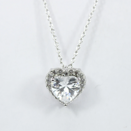 WHITE GOLD FINISH Created Diamond Clear Heart Cut Pendant Necklace Including Gift Box