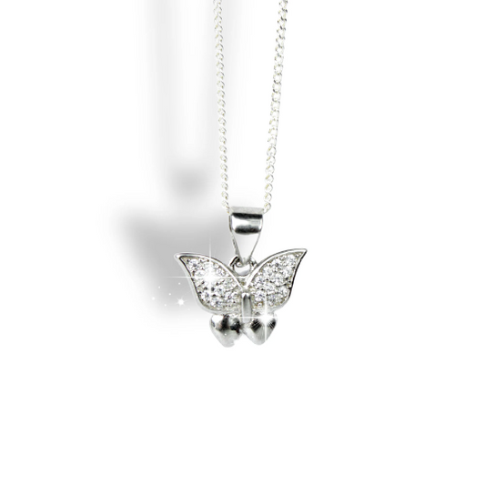 WHITE GOLD FINISH Created Diamond Butterfly Design Pendant Necklace