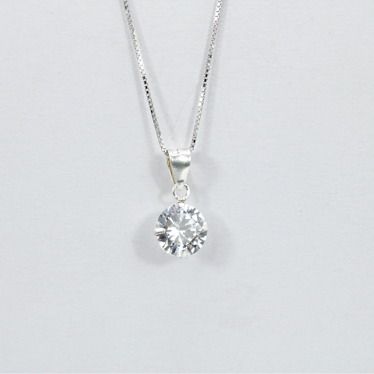 WHITE GOLD FINISH Created Diamond Round Cut 4 Claw Solitaire Pendant Necklace