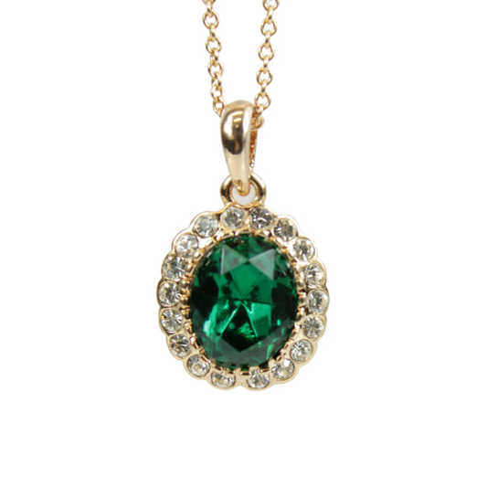 ROSE GOLD FINISH Created Diamond Green Emerald Oval Cut Flower Pendant Necklace Including Gift Box