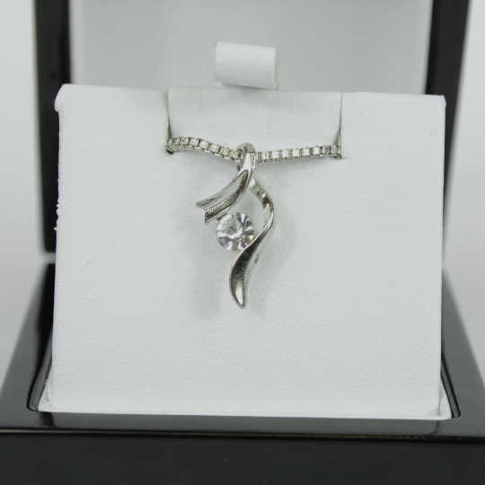 WHITE GOLD FINISH Round Cut Created Diamond Swirl Twirl Pendant Necklace Including Gift Box