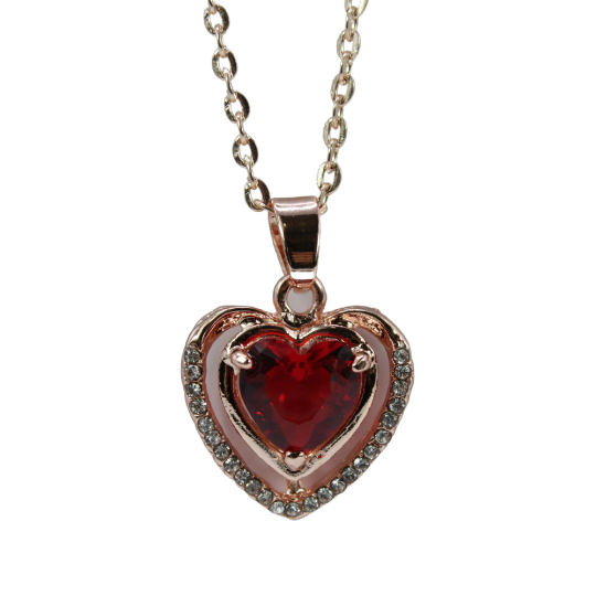 ROSE GOLD FINISH Created Diamond Double Heart Red Ruby Pendant Necklace Including Gift Box