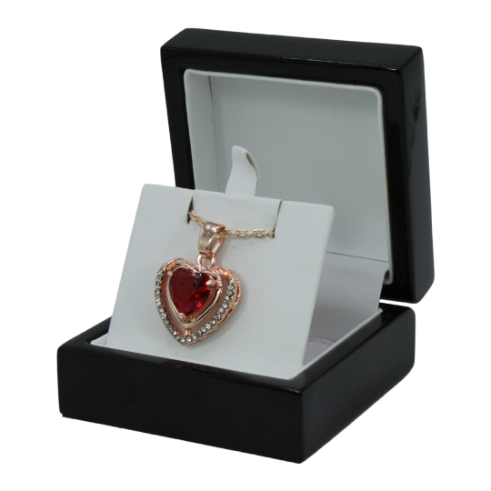 ROSE GOLD FINISH Created Diamond Double Heart Red Ruby Pendant Necklace Including Gift Box