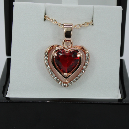 ROSE GOLD FINISH Created Diamond Double Heart Red Ruby Pendant Necklace Including Gift Box