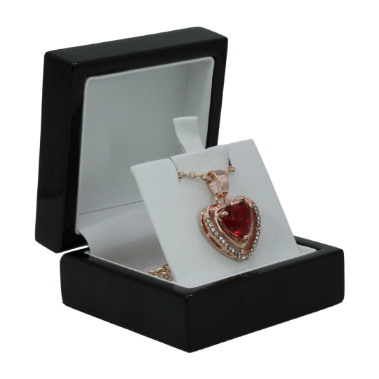 ROSE GOLD FINISH Created Diamond Double Heart Red Ruby Pendant Necklace Including Gift Box