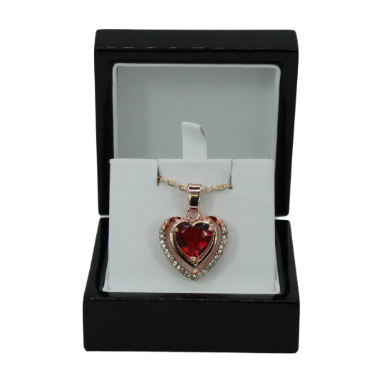 ROSE GOLD FINISH Created Diamond Double Heart Red Ruby Pendant Necklace Including Gift Box