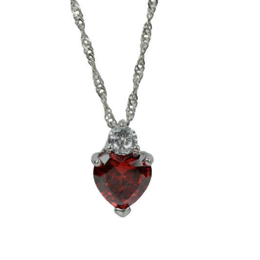 WHITE GOLD FINISH Created Diamond Red Ruby Classic Heart Cut Design Pendant Necklace Including Gift Box