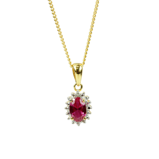 YELLOW GOLD FINISH Created Diamond Pink Tourmaline Oval Cut Cluster Pendant Necklace Including Gift Box