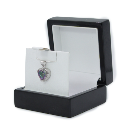 WHITE GOLD FINISH Created Diamond And Purple Green Fluorite Heart Halo Pendant Necklace