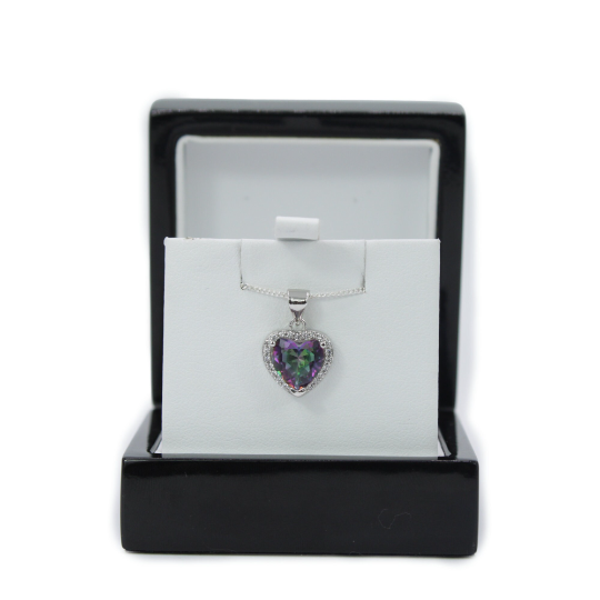 WHITE GOLD FINISH Created Diamond And Purple Green Fluorite Heart Halo Pendant Necklace