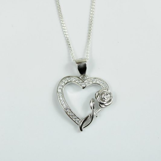 WHITE GOLD FINISH Created Diamond Rosey Heart Heart Rose Pendant Necklace Including Gift Box