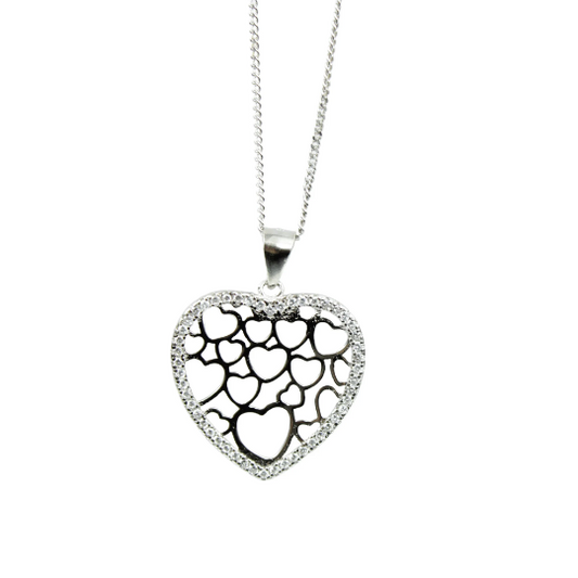 WHITE GOLD FINISH Created Diamond Multiple Heart Design Pendant Necklace Including Gift Box
