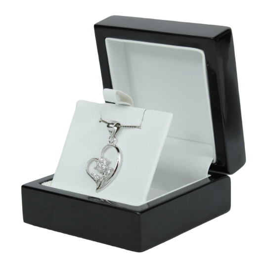 WHITE GOLD FINISH Created Diamond Flower In Heart Pendant Necklace Including Gift Box